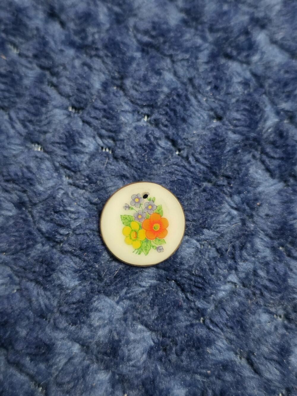 Vintage Porcelain Flower Charm Pendant Small Ceramic Floral Disc Cottagecore...